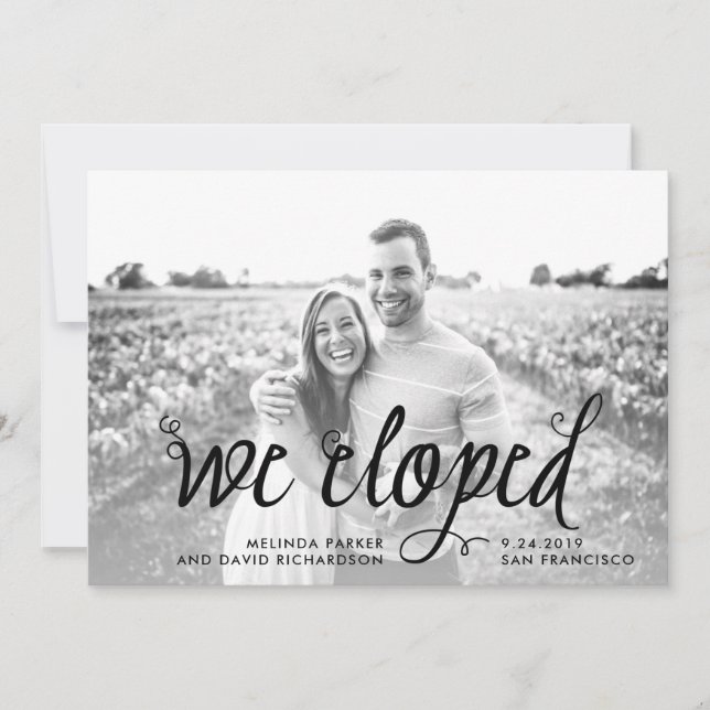 Quirky Calligraphy | We Eloped Photo Announcement (Front)