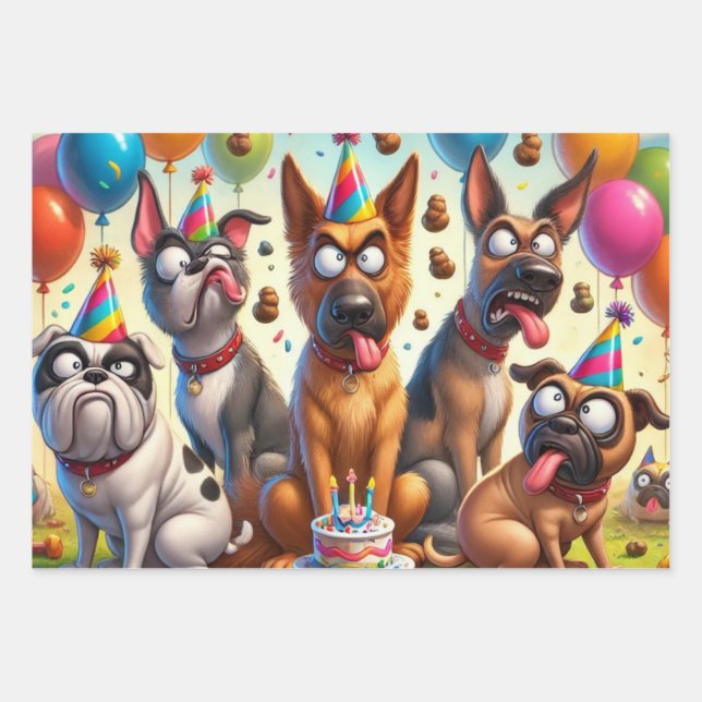 Quirky Canine Birthday Celebration Wrapping Paper Sheet (Front)