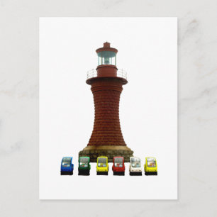 Quirky Cars and Lighthouse Postcard