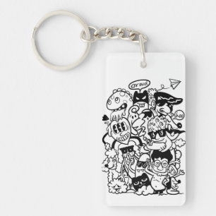 Quirky Cartoon Character Crowd Key Ring