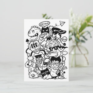 Quirky Cartoon Character Crowd Thank You Card