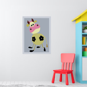 Quirky Cartoon Cow Fun Farm Animal  Poster