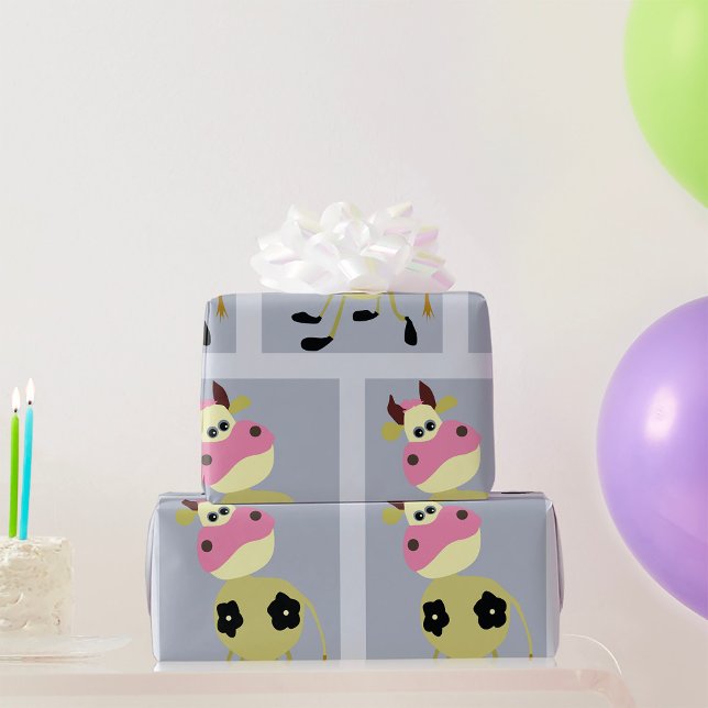 Quirky Cartoon Cow Fun Farm Animal  Wrapping Paper (Creator Uploaded)