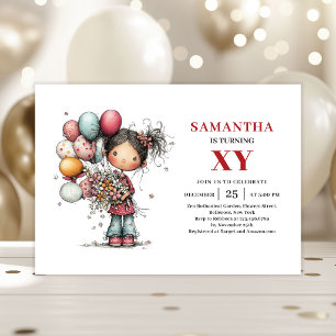 Quirky Cartoon Girl Birthday invitation