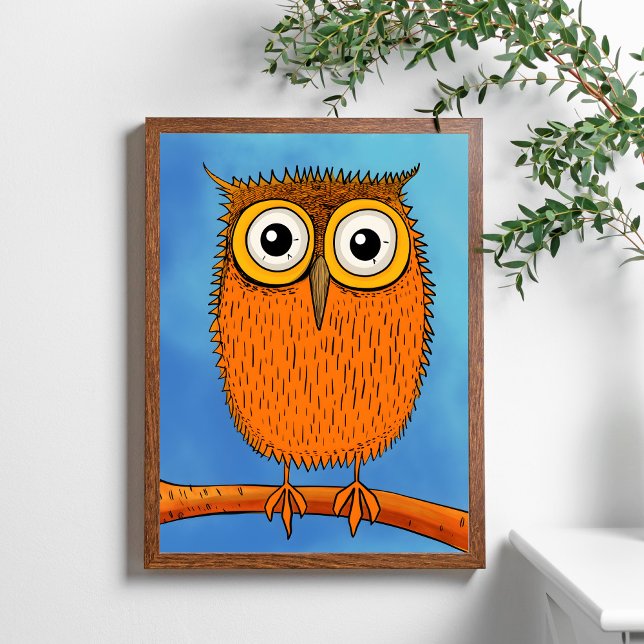 Quirky Cartoon Orange Owl with Big Eyes Poster (Creator Uploaded)
