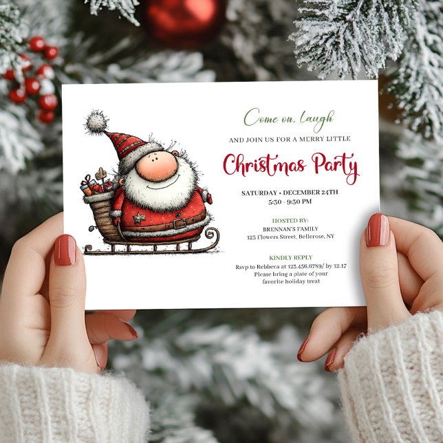 Quirky Cartoon Santa Claus Festive Party Invites (Quirky Cartoon Santa Claus Festive Party Invite)