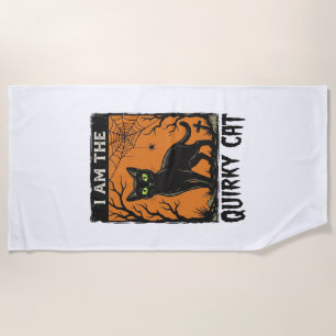 Quirky Cat Halloween Vintage Engraving T-Shirt Des Beach Towel