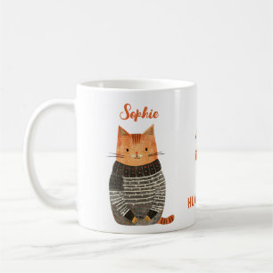 Quirky Cat Illustration with Name Funny Cat Quote  Coffee Mug