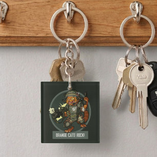 Quirky Cat Marine Orange Cats Rock! Sci-fi Artwork Key Ring