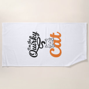 Quirky Cat Vintage Engraving Cat Lover Design_1 Beach Towel