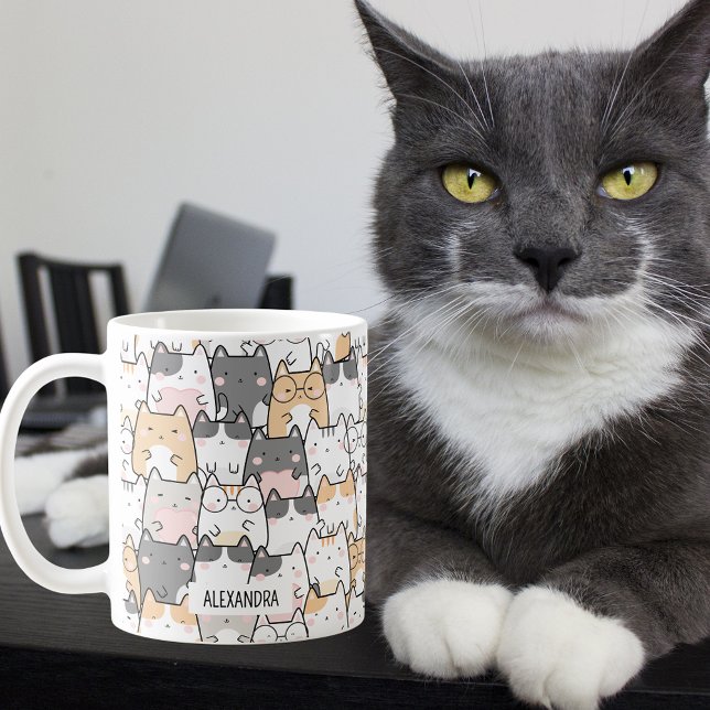 Quirky Cats Custom Name  Coffee Mug (The purr-fect purr-sonalized coffee mug for cat lovers!)
