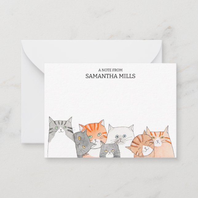 Quirky cats Lining up Cat lover Personalized Name Card (Front)