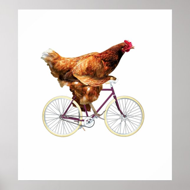 Quirky Chicken Riding Bicycle Poster (Front)