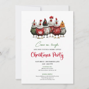 Quirky Chickens Cartoon Christmas Party Invitation