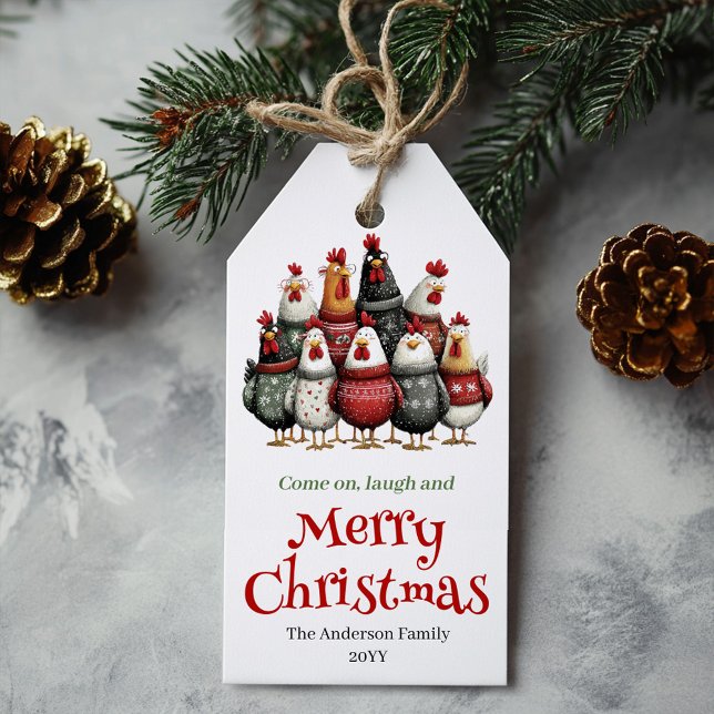Quirky chickens gift tag red green Christmas art (Quirky chickens gift tag red green Christmas art

)