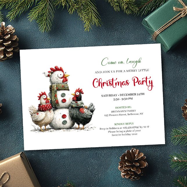 Quirky Chickens Hand Drawn Holiday Celebration  Invitation (Quirky Chickens Hand Drawn Holiday Celebration Card)