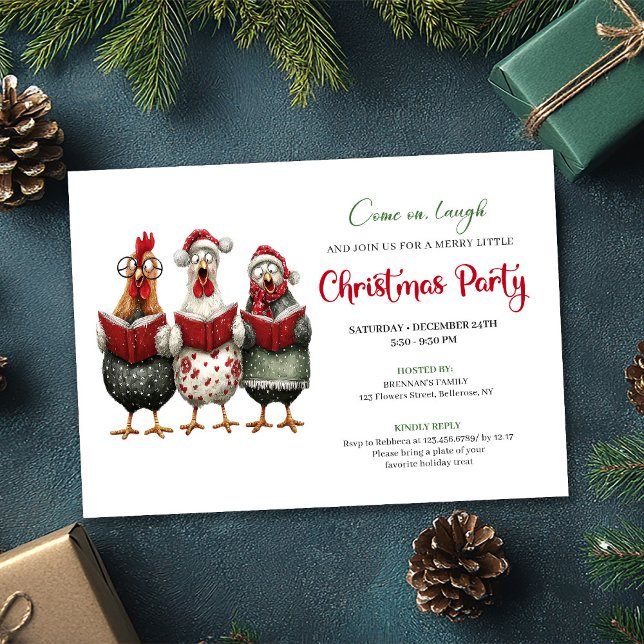 Quirky Chickens Modern Watercolor Holiday Invite (Quirky Chickens Modern Watercolor Holiday Invitation)
