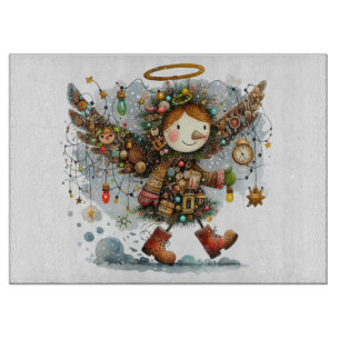 Quirky Christmas Angel Modern Art Style Cutting Board