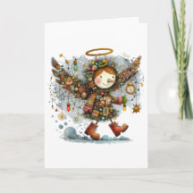 Quirky Christmas Angel Modern Folk Art Style