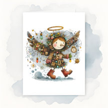 Quirky Christmas Angel Modern Folk Art Style