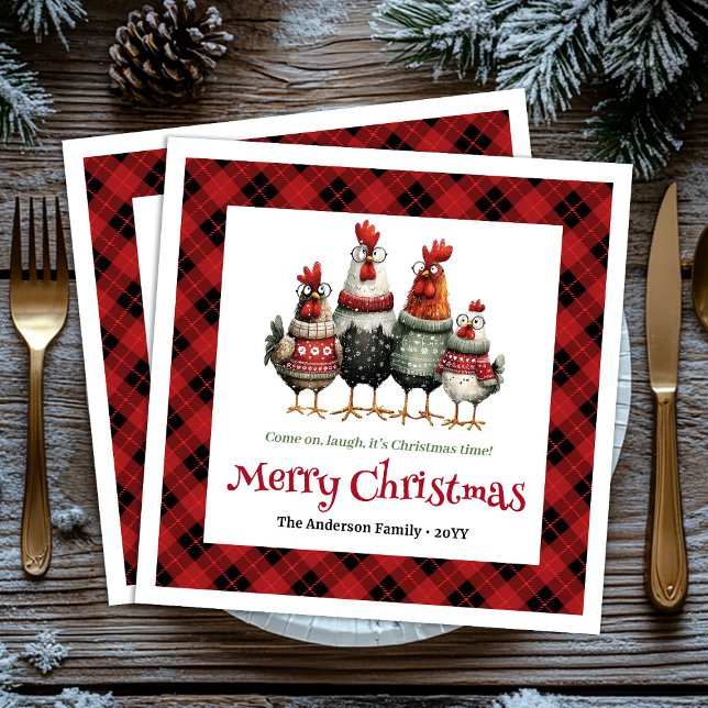 Quirky Christmas chickens napkin set custom name (Quirky Christmas chickens napkin set custom name)