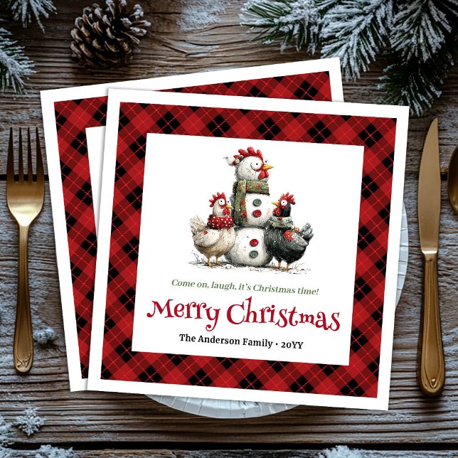 Quirky Christmas chickens napkins personalized set (Quirky Christmas chickens napkins personalized set)