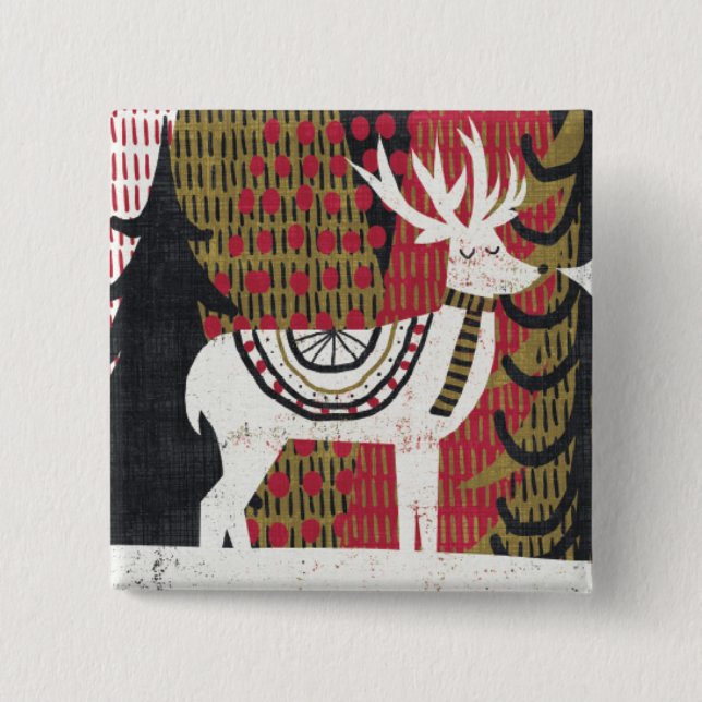 Quirky Christmas Deer 15 Cm Square Badge (Front)