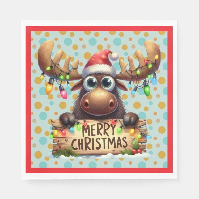 Quirky Christmas Moose Napkin (Front)