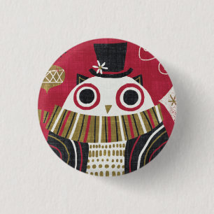 Quirky Christmas Owl 3 Cm Round Badge