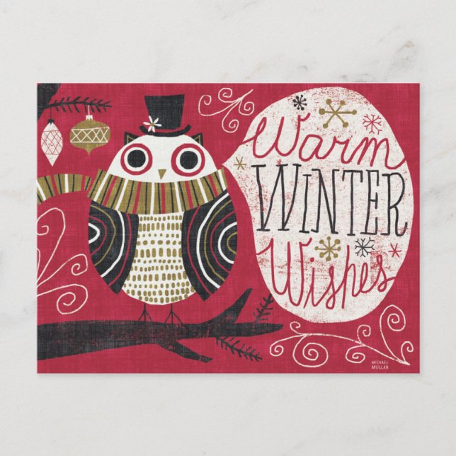 Quirky Christmas Owl Holiday Postcard (Front)