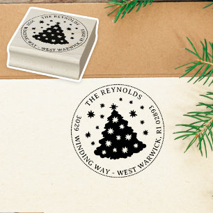 Quirky Christmas Tree Holiday Name Address Rubber Stamp