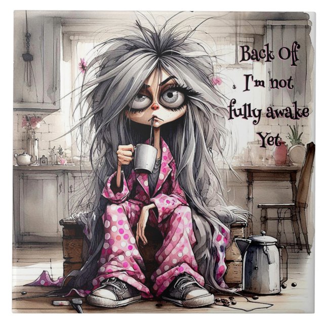 Quirky Coffee Lady Back Off Ceramic Tile (Front)