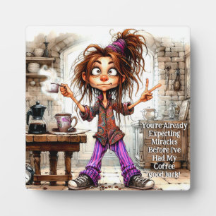 Quirky Coffee Lady Good Luck   Plaque w/ Easel