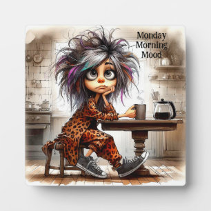 Quirky Coffee Lady Monday Tabletop Plaque w/ Easel