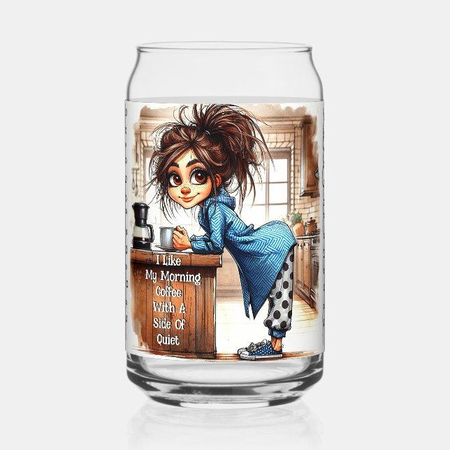 Quirky Coffee Lady Side Of Quiet Drinkware Set Can Glass (Front)
