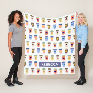 Quirky Coffee Lovers Take-Away Cups Personalised Fleece Blanket