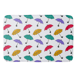 Quirky Colorful Tumbling Umbrellas Pattern Bath Mat