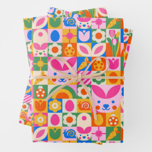 Quirky Colourful Aesthetic Spring Easter Theme Wrapping Paper Sheet