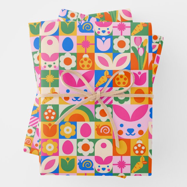 Quirky Colourful Aesthetic Spring Easter Theme Wrapping Paper Sheet (In situ)