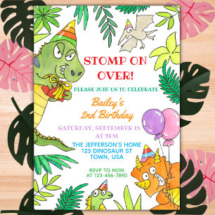 Quirky Colourful Cartoon Dinosaur Birthday Invitation