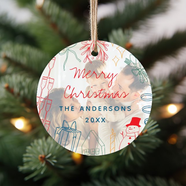Quirky Colourful Christmas Doodle Photo Overlay Ceramic Tree Decoration (Creator Uploaded)