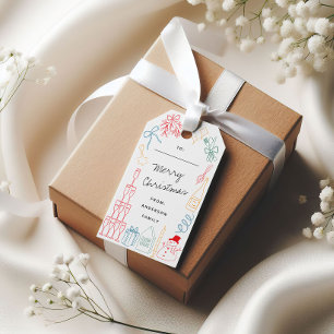 Quirky Colourful Christmas Hand drawn Doodle Gift Tags
