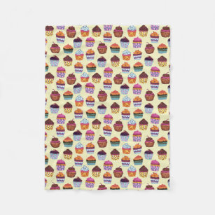 Quirky Colourful Cupcakes Illustration Pattern Fleece Blanket