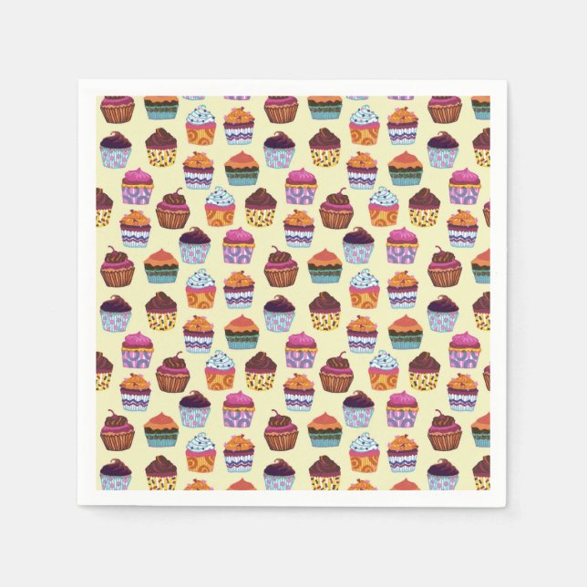 Quirky Colourful Cupcakes Illustration Pattern Napkin (Front)