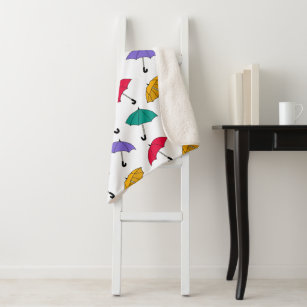 Quirky Colourful Falling Umbrellas Pattern Sherpa Blanket