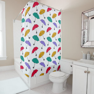 Quirky Colourful Falling Umbrellas Pattern Shower Curtain