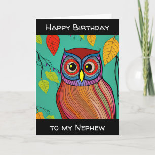 Quirky Colourful Folk Art Abstract Owl Birthday Card