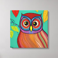 Quirky Colourful Folk Art Abstract Owl