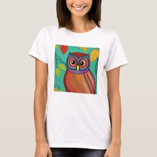 Quirky Colourful Folk Art Abstract Owl T-Shirt