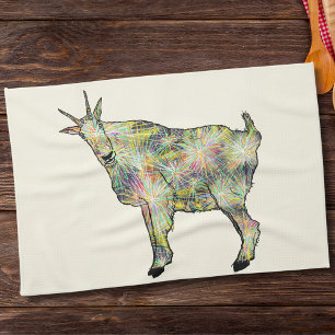 Quirky Colourful Funky Weird Goat Funny Animal Art Tea Towel